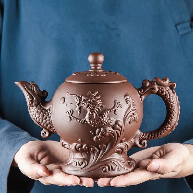 Yixing Clay Zisha Teapot, Large Handmade Dragon Teapot, Single Pot Ceramic Household Kungfu Tea Set, Tea Cup Set