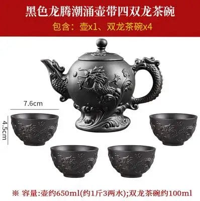 Yixing Clay Zisha Teapot, Large Handmade Dragon Teapot, Single Pot Ceramic Household Kungfu Tea Set, Tea Cup Set