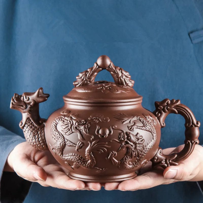 Yixing Clay Zisha Teapot, Large Handmade Dragon Teapot, Single Pot Ceramic Household Kungfu Tea Set, Tea Cup Set